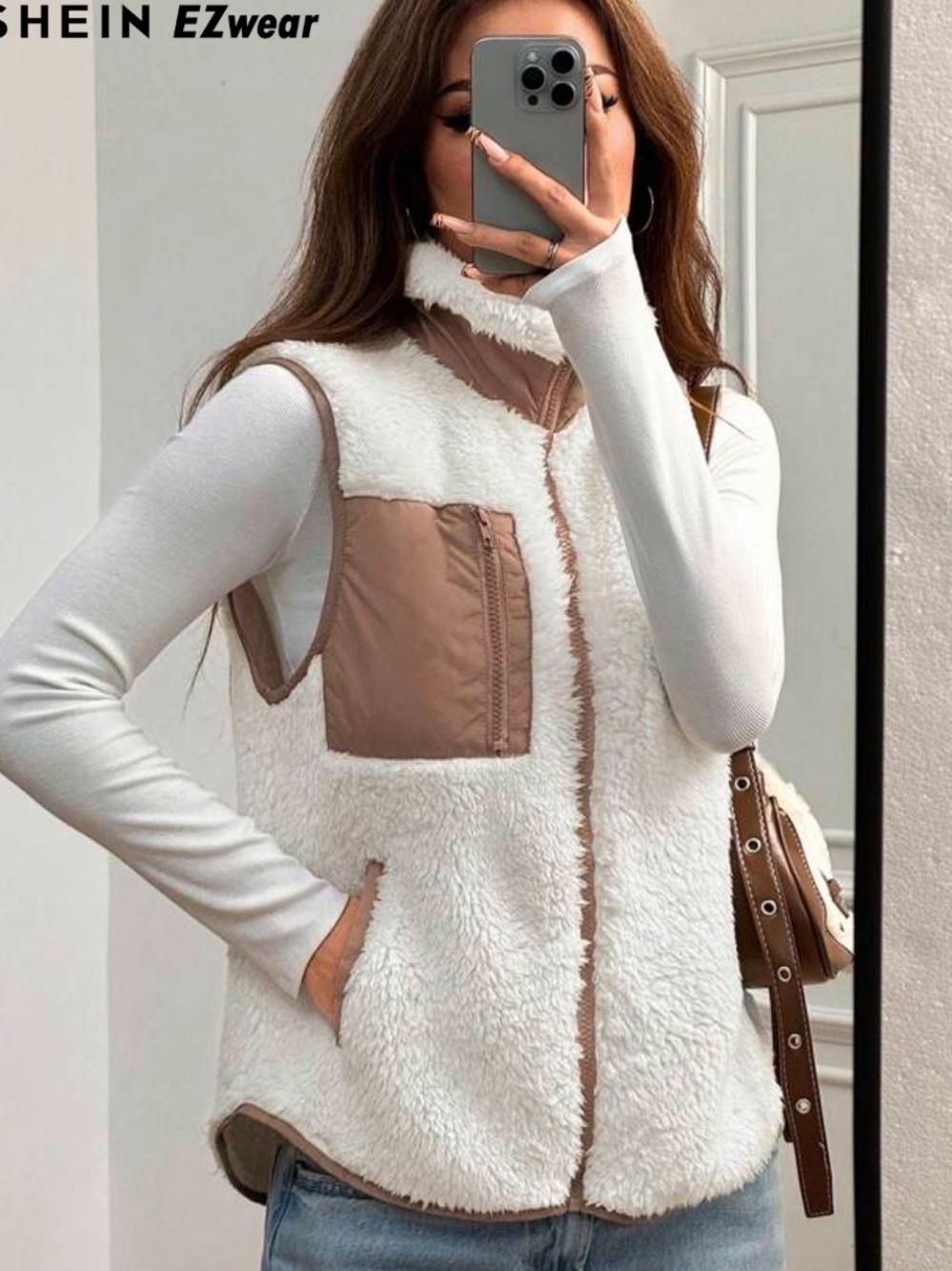 3 for $15 SHEIN Cozy Sherpa Vest with Tan Trim size xs